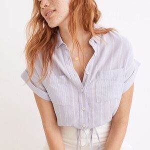 Madewell Linen-Blend Button-Up Drawstring Shirt in Stripe-Play